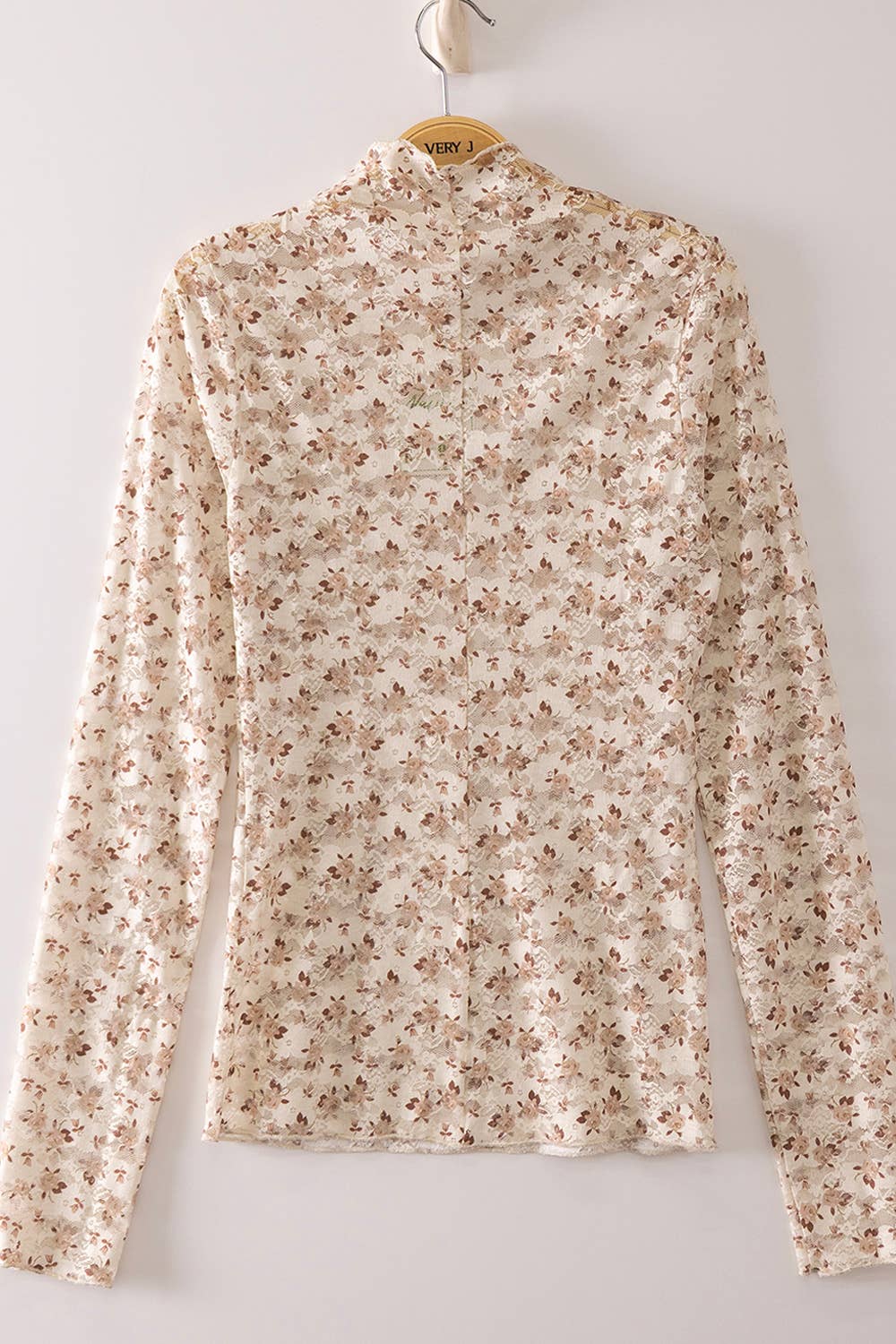High Neck Fitted Sheer Mesh Lace Knit Top