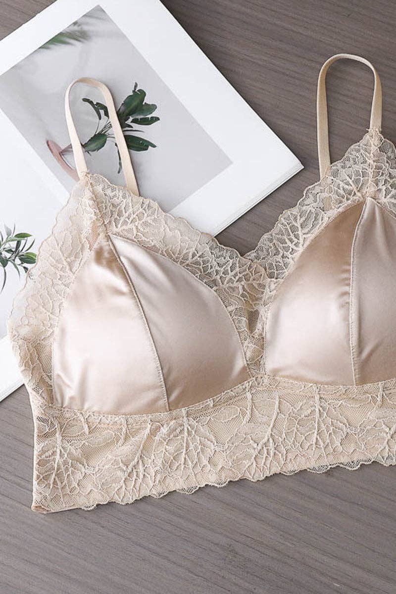 Lace Trim Satin Spaghetti Strap Bralette