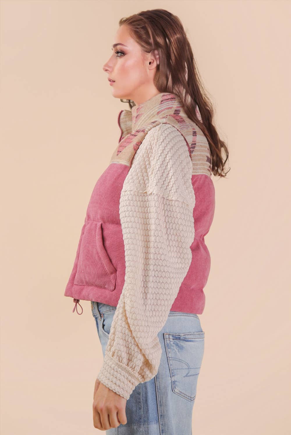 Aztec Graphic Corduroy Casual Puffer Vest
