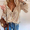 Casual Solid Color Lace Office Printed Lace Blouse
