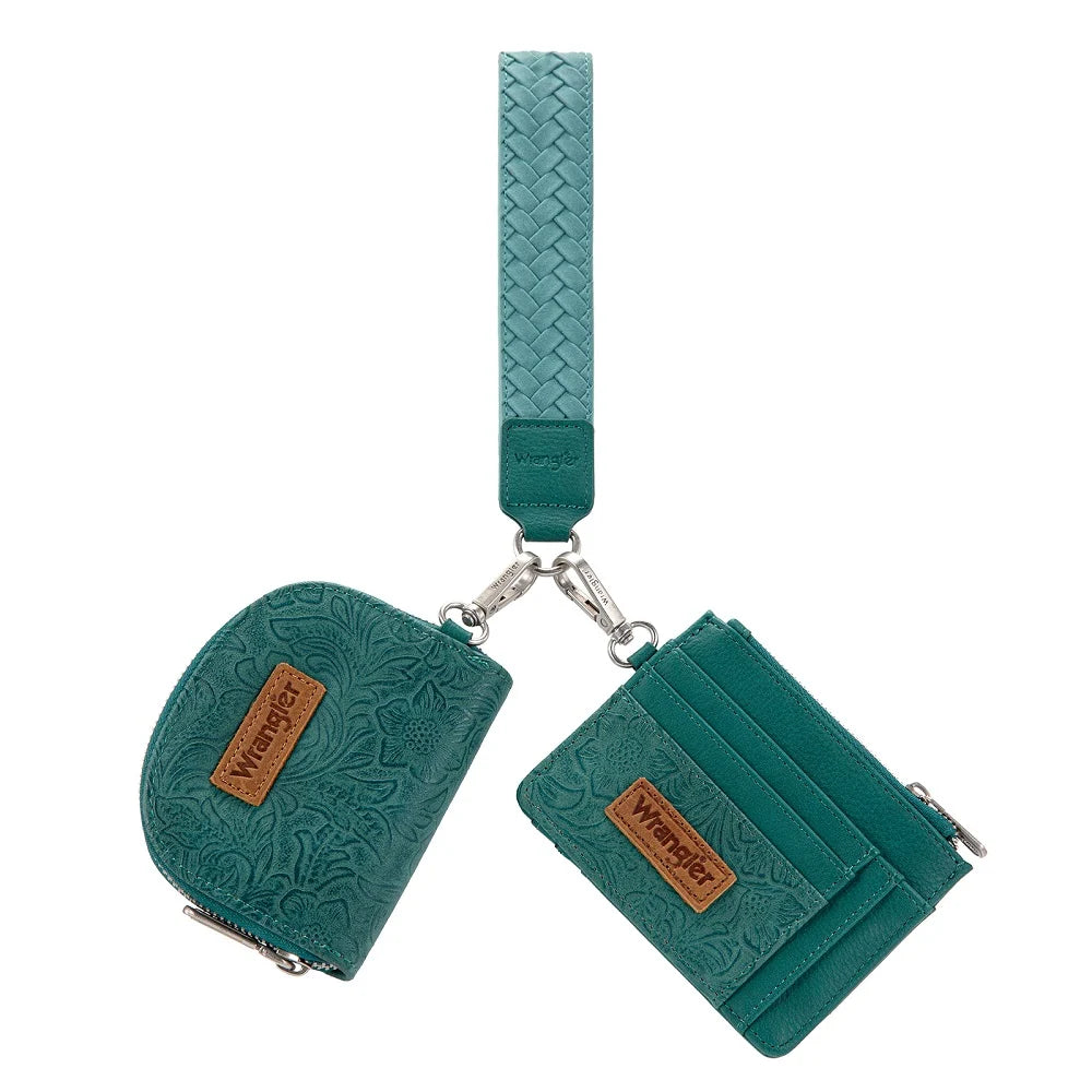 Wrangler Floral Tooled Wallet Set - Green