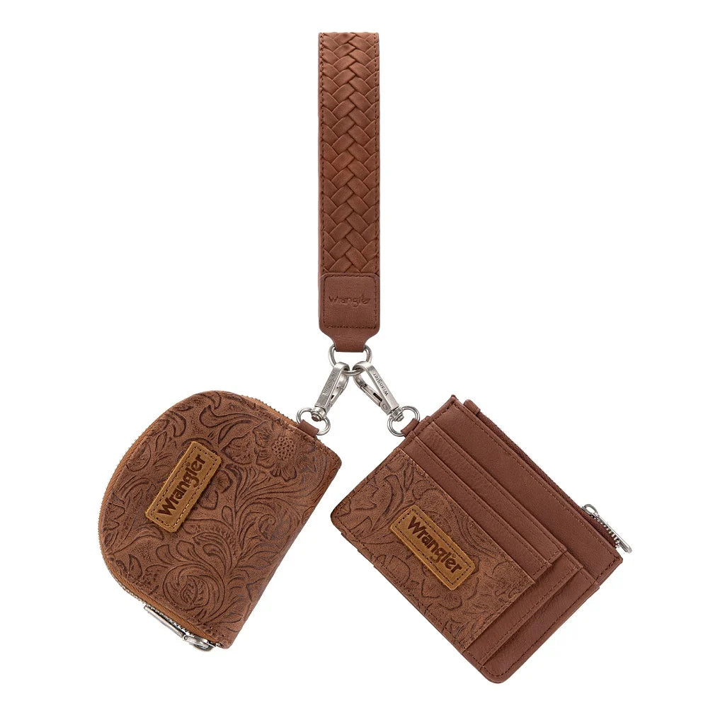 Wrangler Floral Tooled Wallet Set - Brown