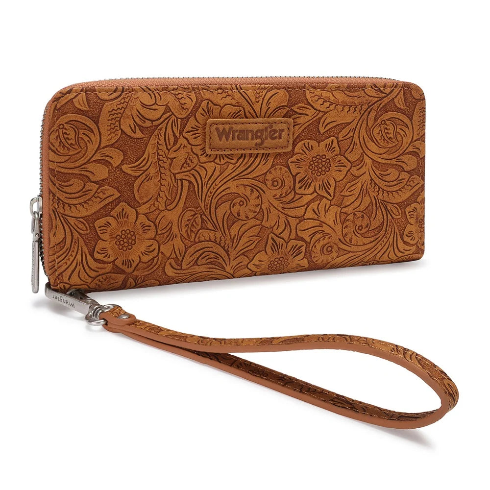 Wrangler Floral Tooled Wristlet RFID Wallet - Khaki