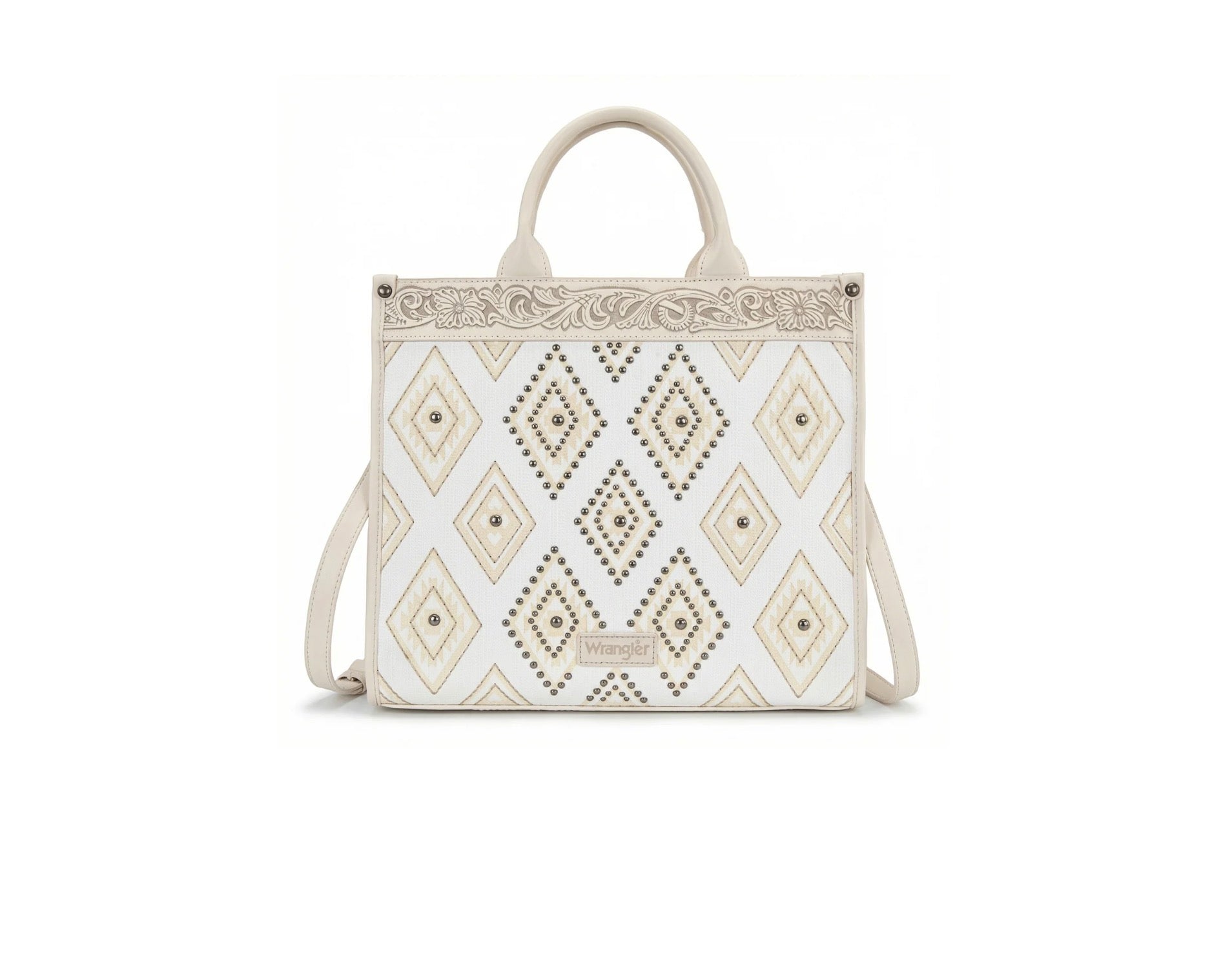 Wrangler Aztec Studded Denim Tote & Crossbody Bag - Beige
