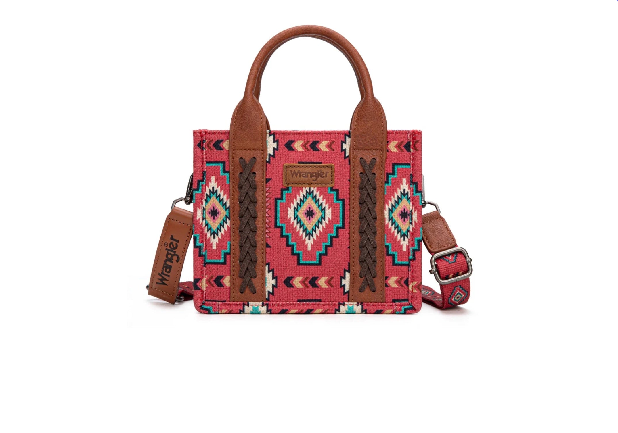 Wrangler Aztec Print Braided Detail Tote Bag - Burgundy