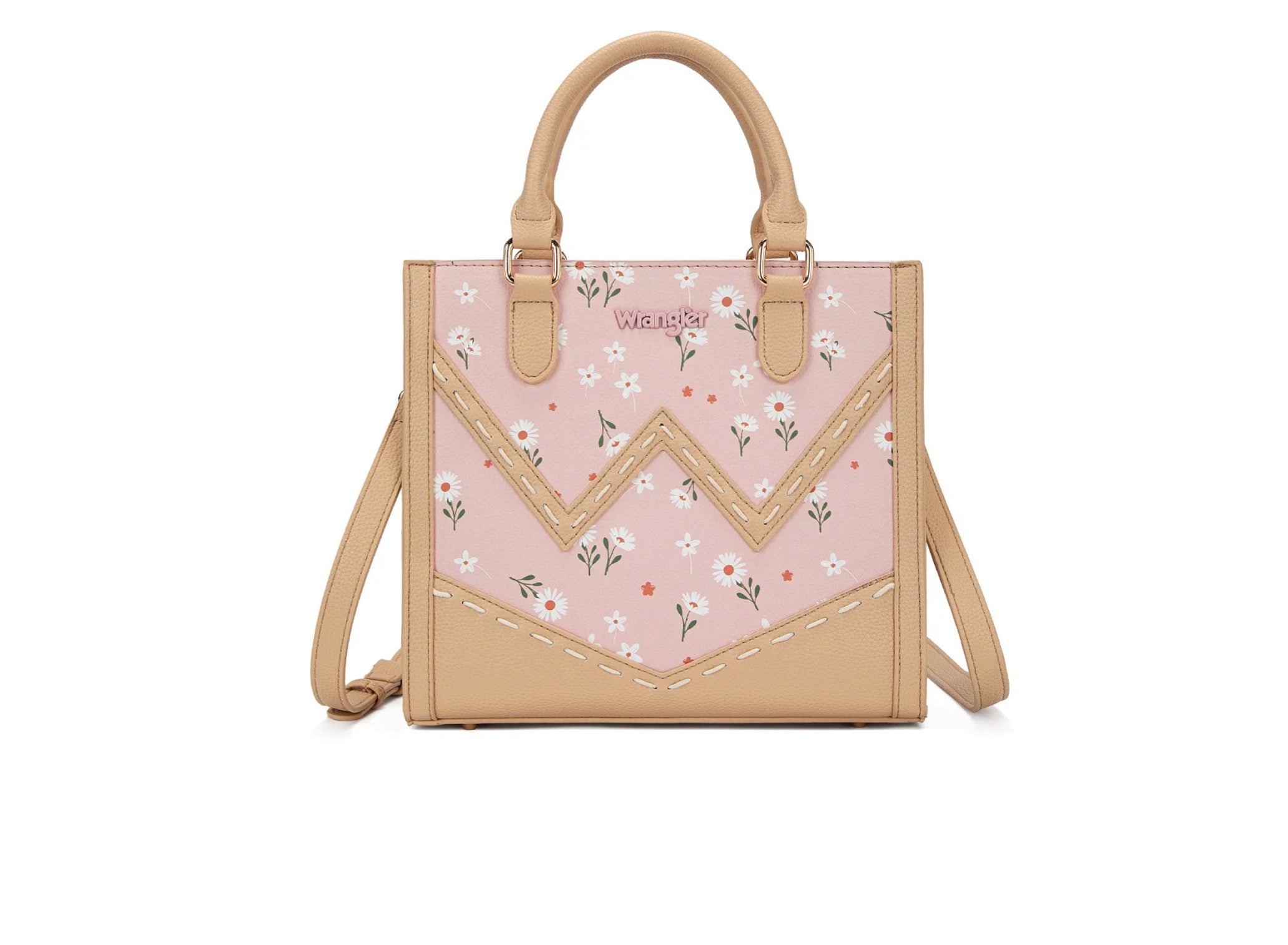 Wrangler Daisy Print Chevron Tote Crossbody Bag - Pink