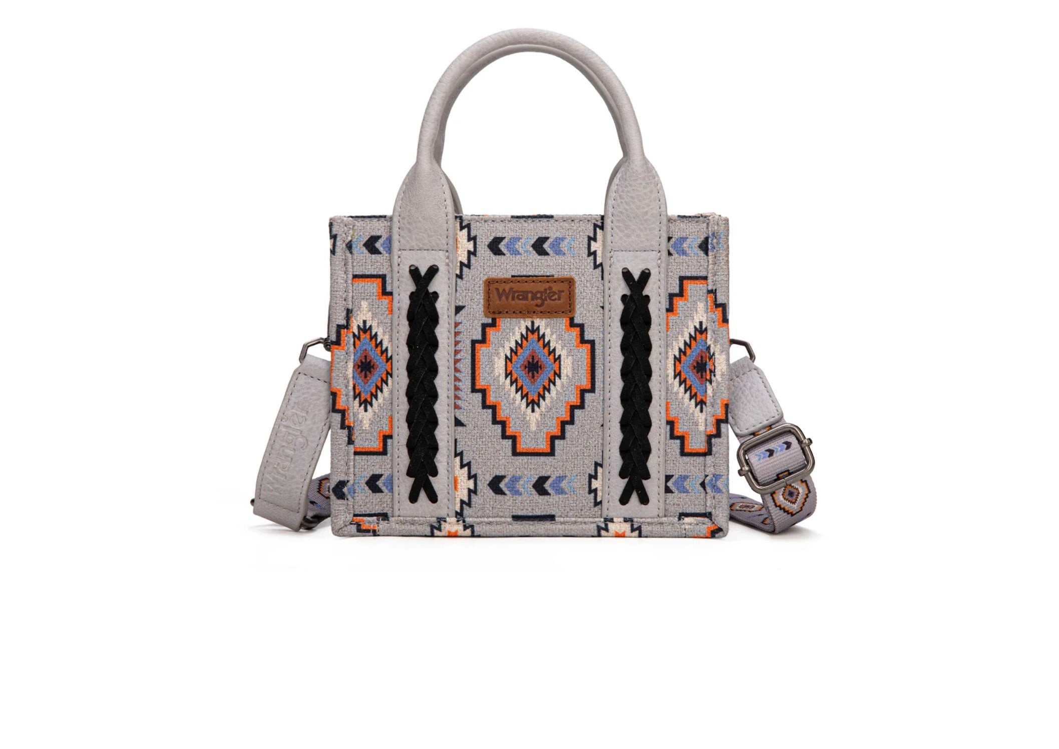 Wrangler Aztec Print Braided Detail Tote Bag - Grey