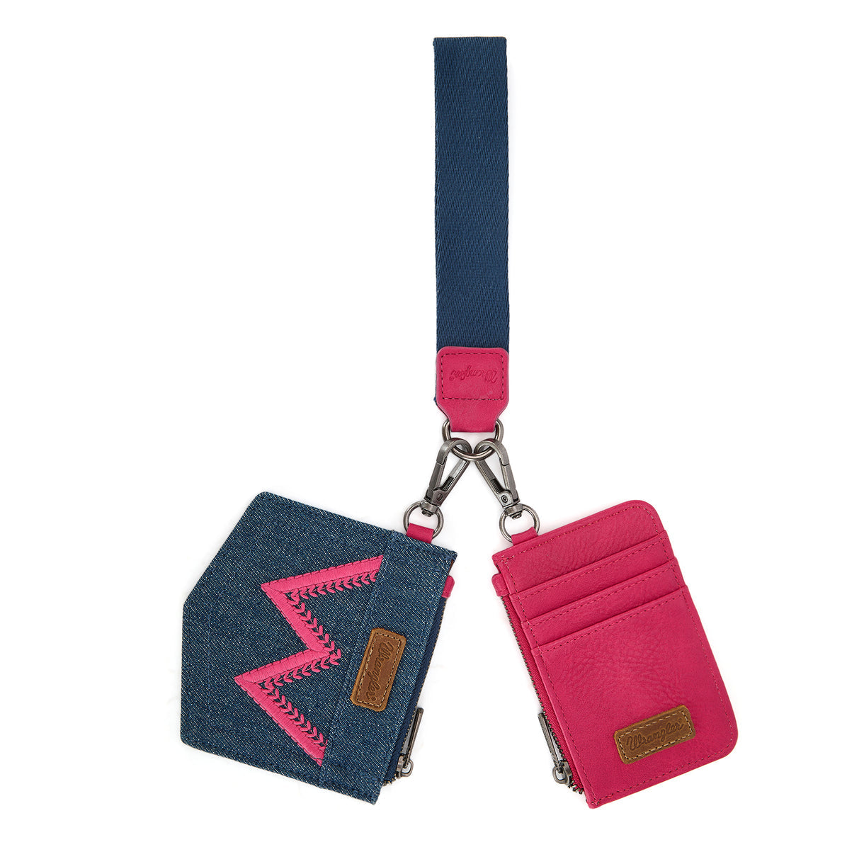 Wrangler logo "W" Embroidered Dual Pouch Wristlet - Hot Pink