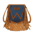 Wrangler Leather Fringe Jean Denim Pocket Crossbody - Light Brown