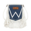 Wrangler Leather Fringe Jean Denim Pocket Crossbody - Beige