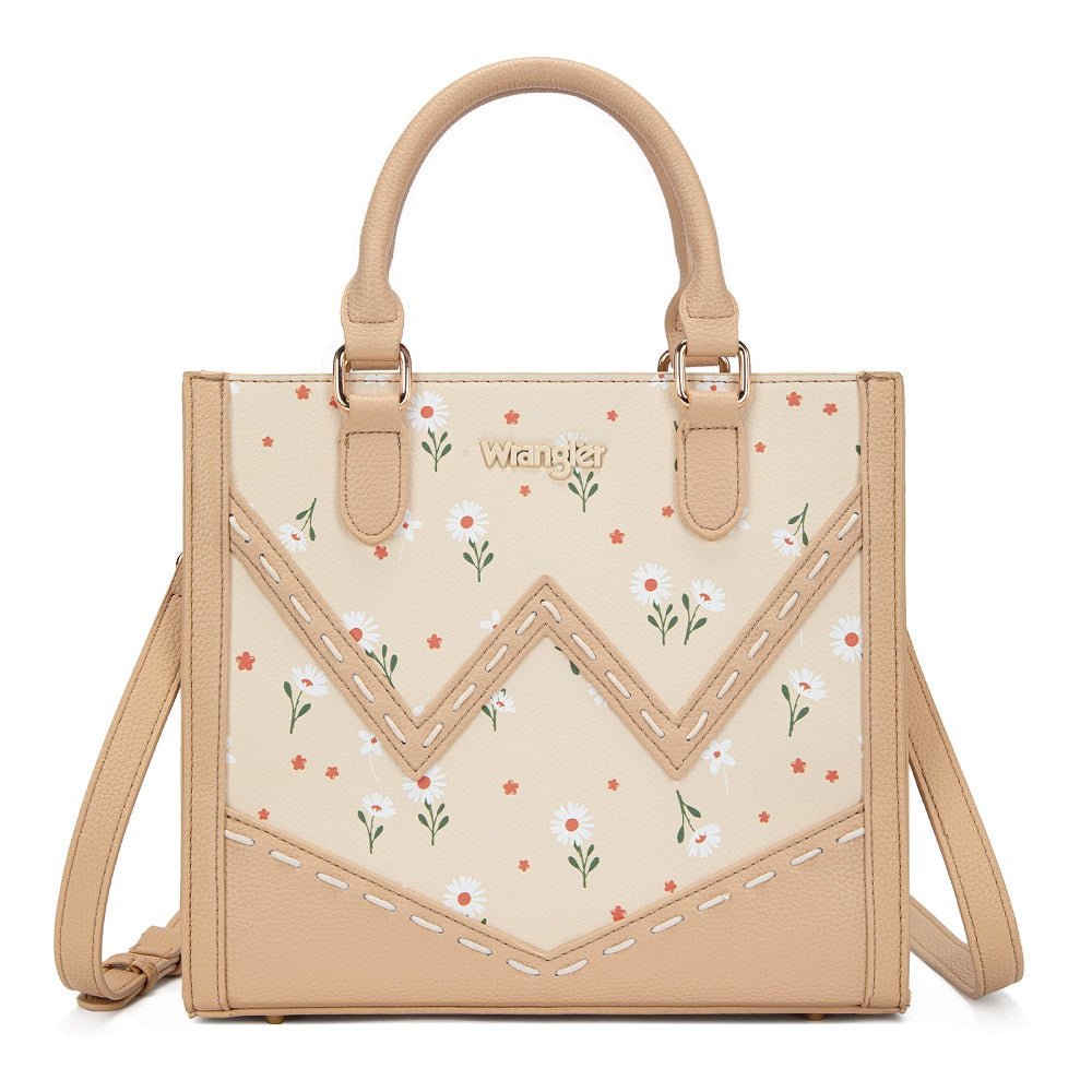 Wrangler Daisy Print Chevron Tote Crossbody Bag - Tan