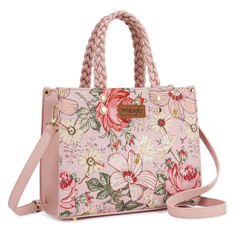 Wrangler Floral Print Braided Tote Bag - Pink