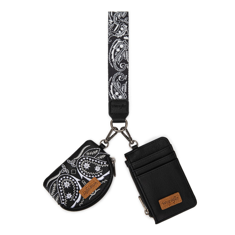 Wrangler Paisley RFID Blocking Card Coin Pouch Set - Black