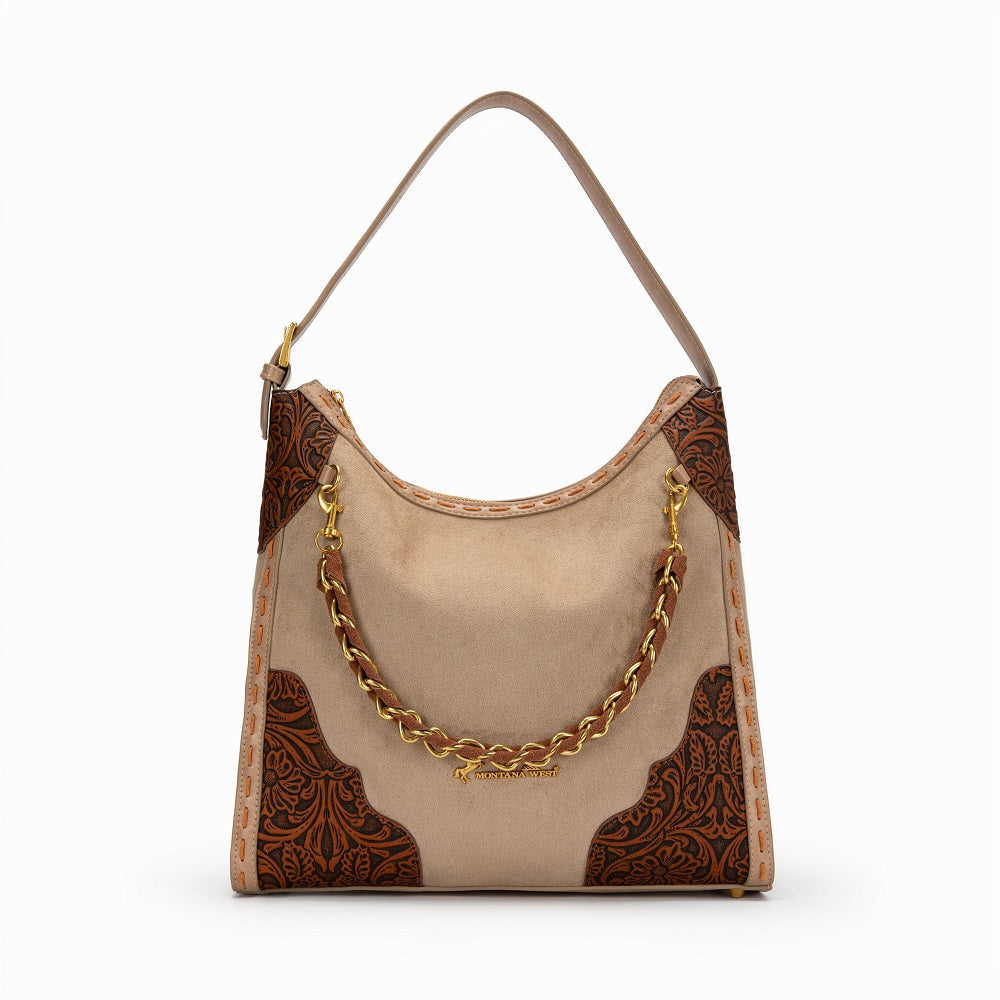 Montana West Tooled Hobo Bag - Tan