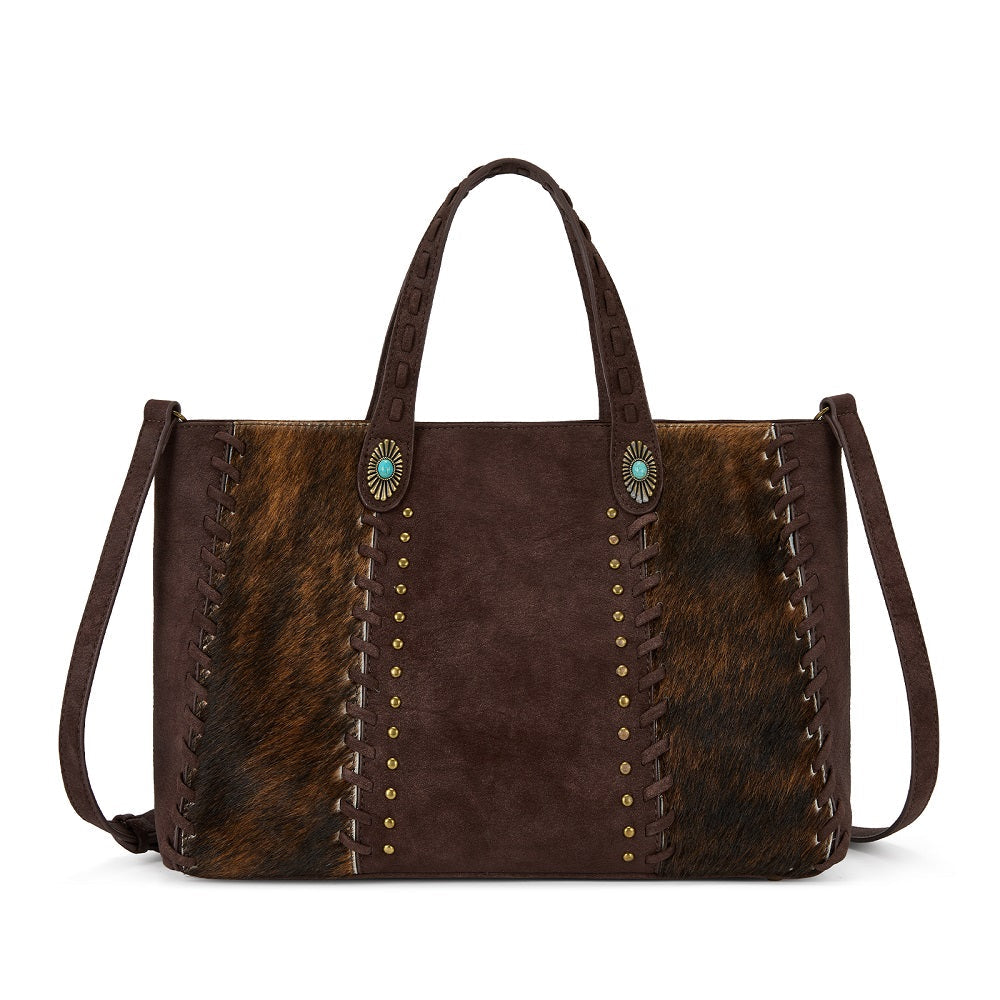 Trinity Ranch Genuine Cowhide Concealed Carry Tote Bag - Coffee
