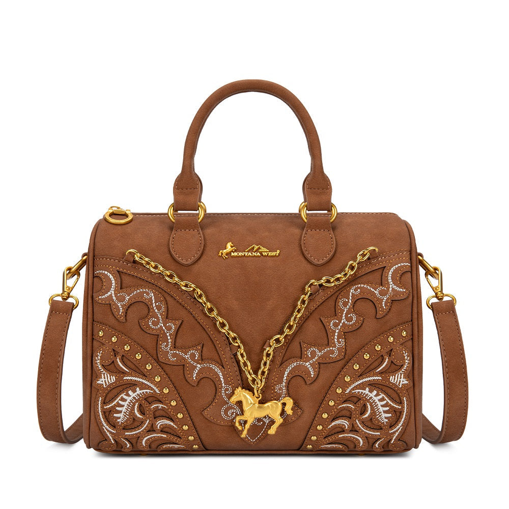 Montana West Western Horse Charm Satchel Crossbody Bag - Brown