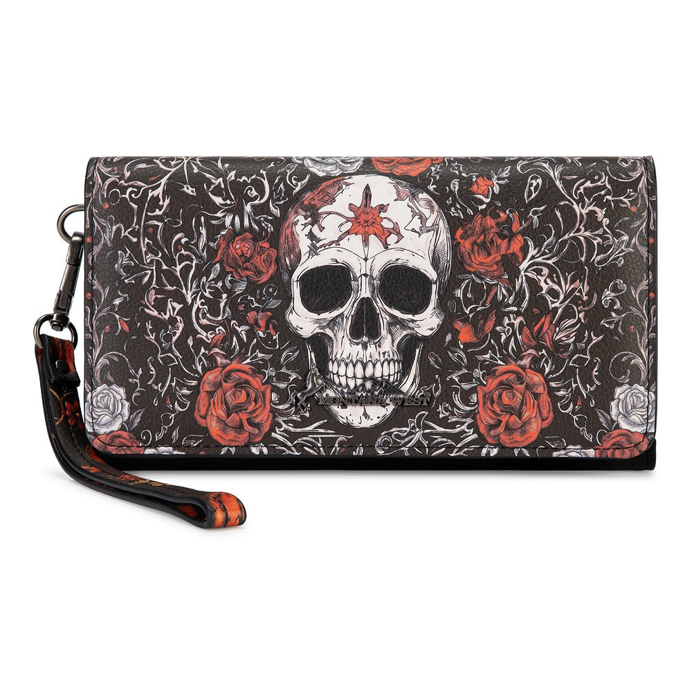 Montana West Skull Rose Wristlet Wallet - Black