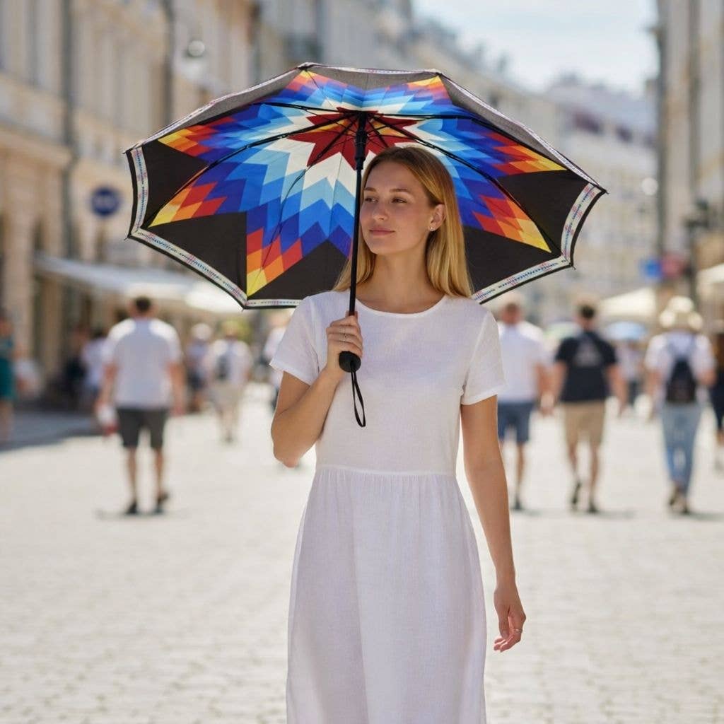 Blue rainbow Aztec Umbrella
