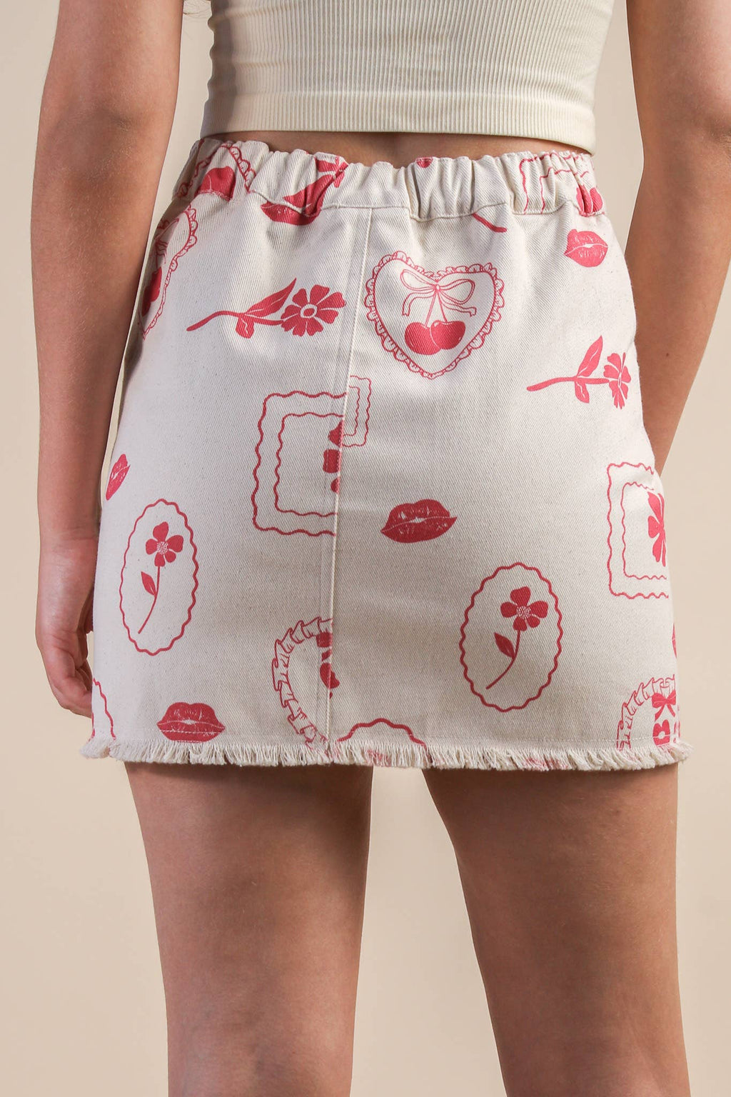 Back Elastic Graphic Mini Skirt