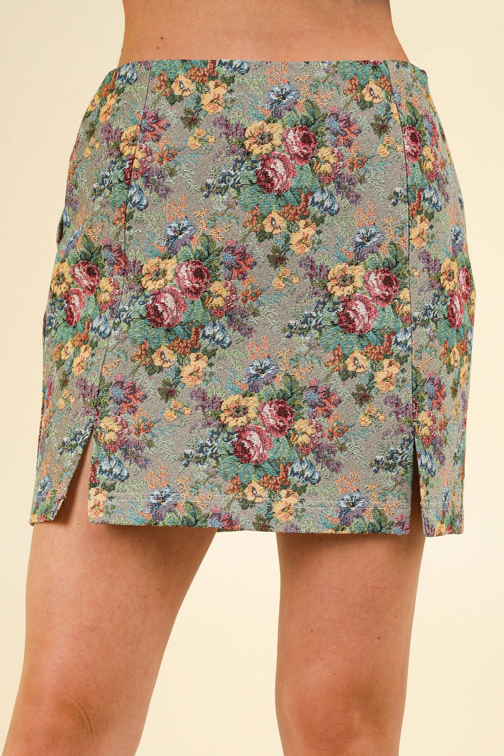 Floral Jacquard Fabric Holiday Mini Skirt