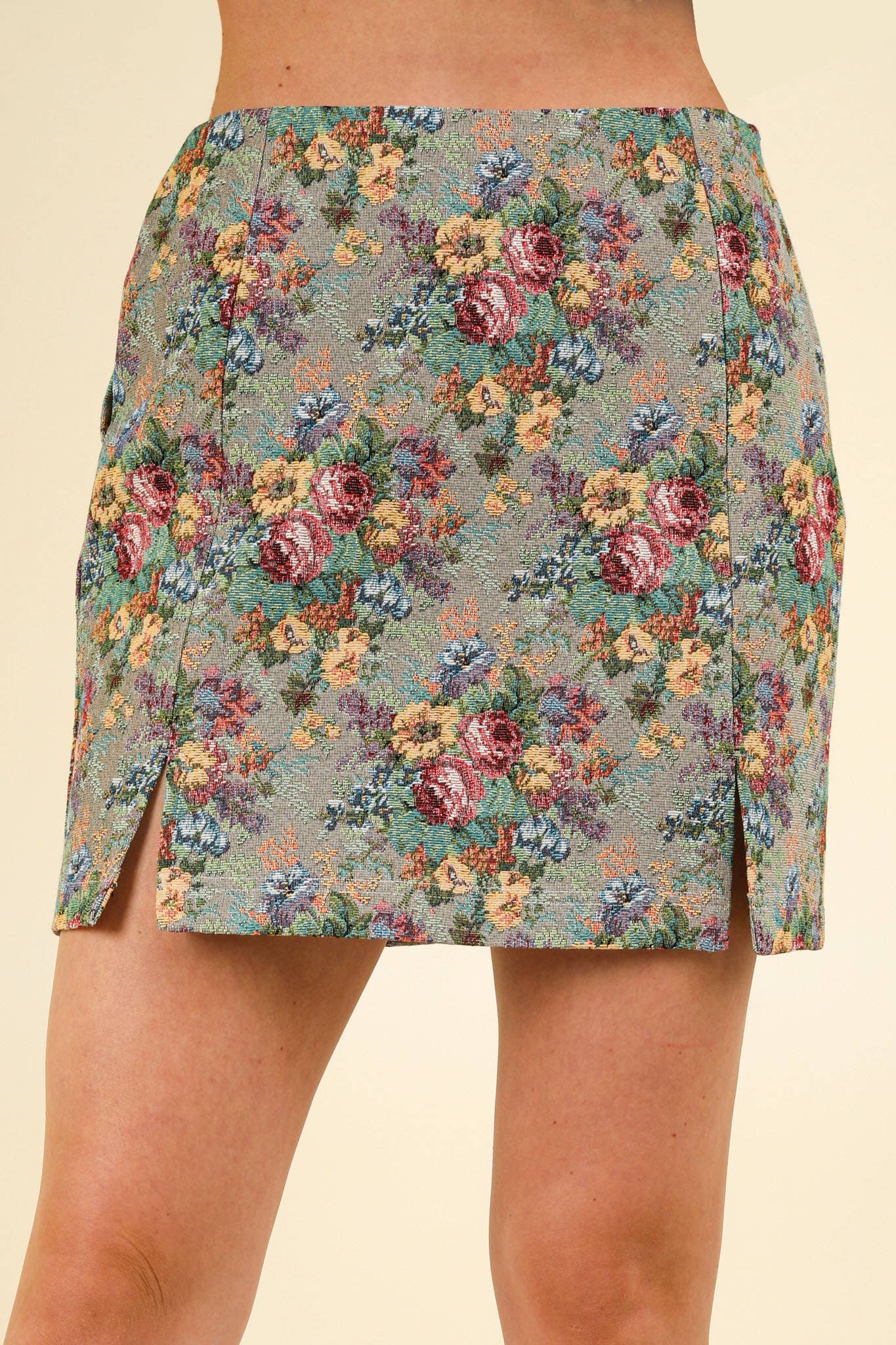 Floral Jacquard Fabric Holiday Mini Skirt