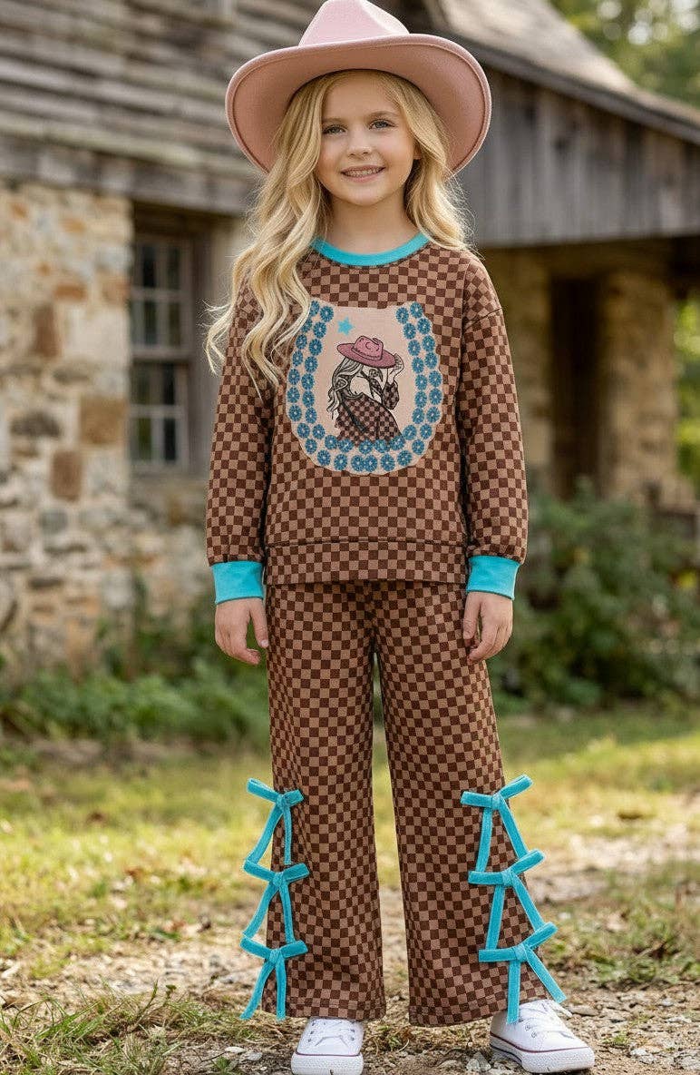checkered girls 2 piece PJ set.