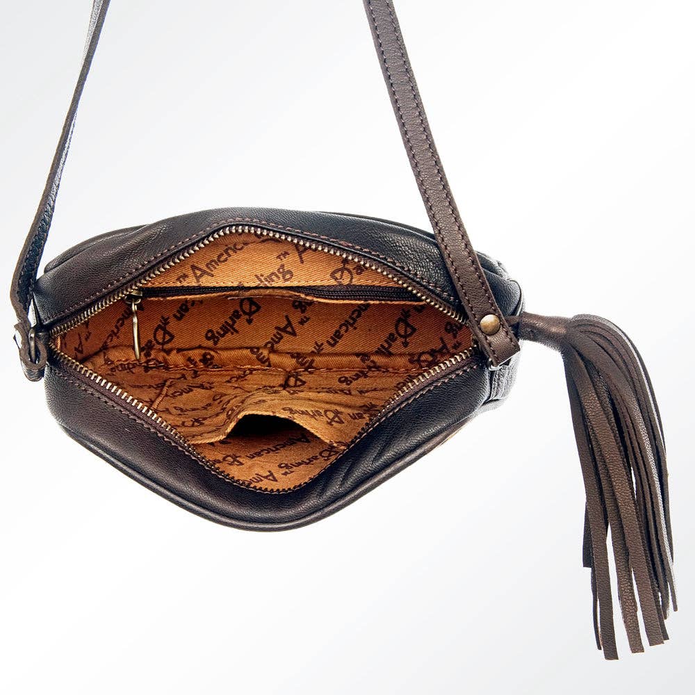 Cowhide Leather Crossbody Bag - Genuine Hair-On Hide with Tassel Accent