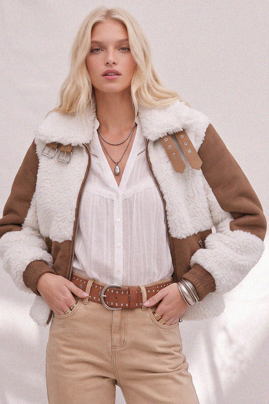 FAUX LEATHER SHEARLING MOTO JACKET