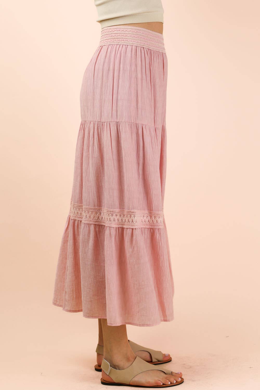 Tiered Layers Solid Woven Mini Dress W/ Lace Trim