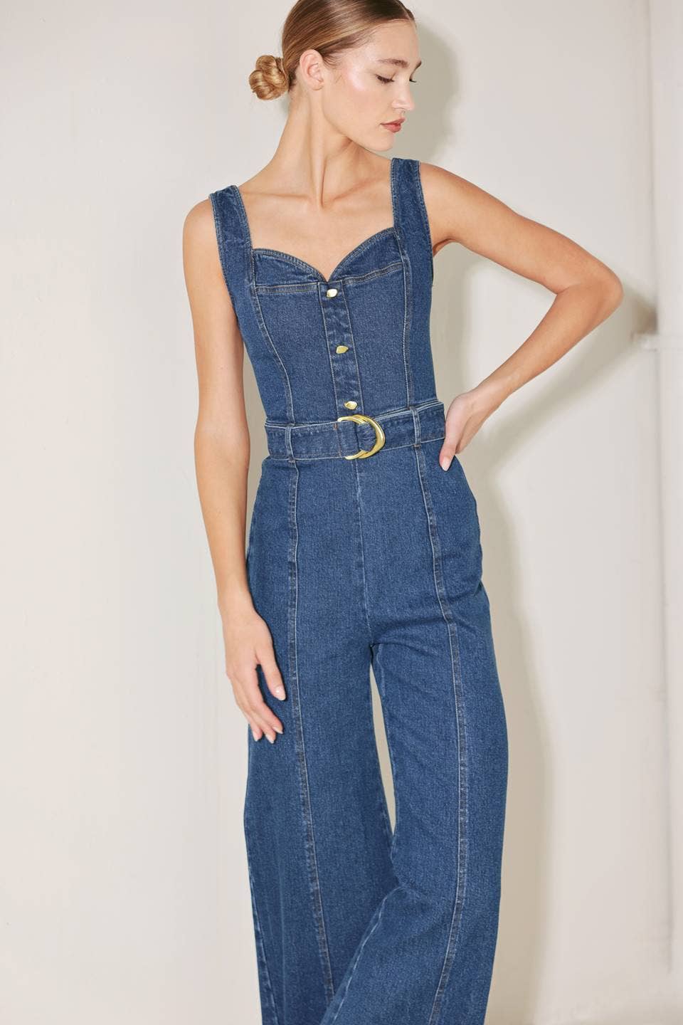 A washed denim jumpsuit