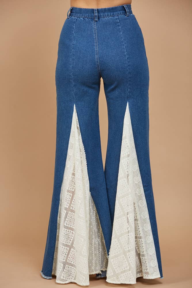 LACE DETAIL WIDE LEG JEANS 2481PIB MID DENIM