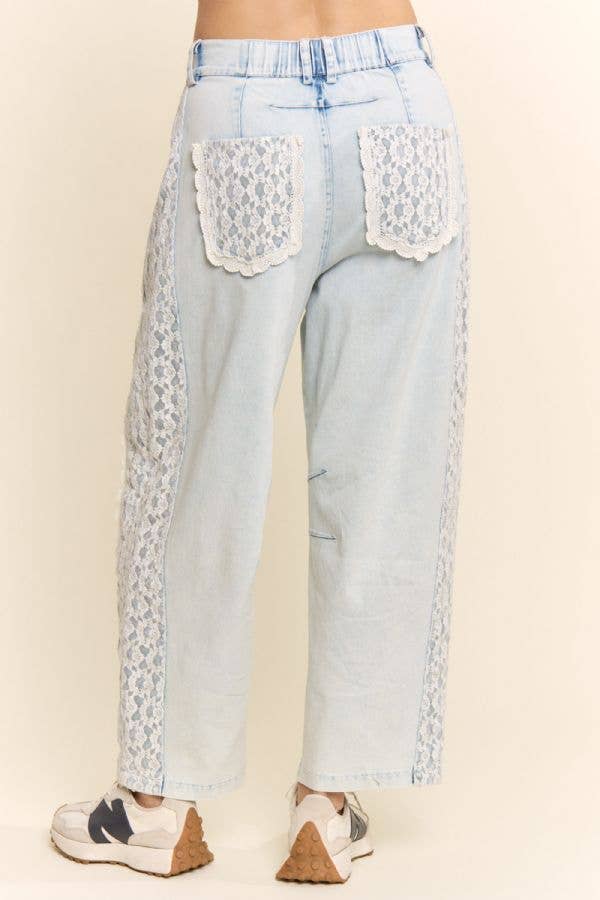 High-Waist Lace-Trim Baggy Jeans