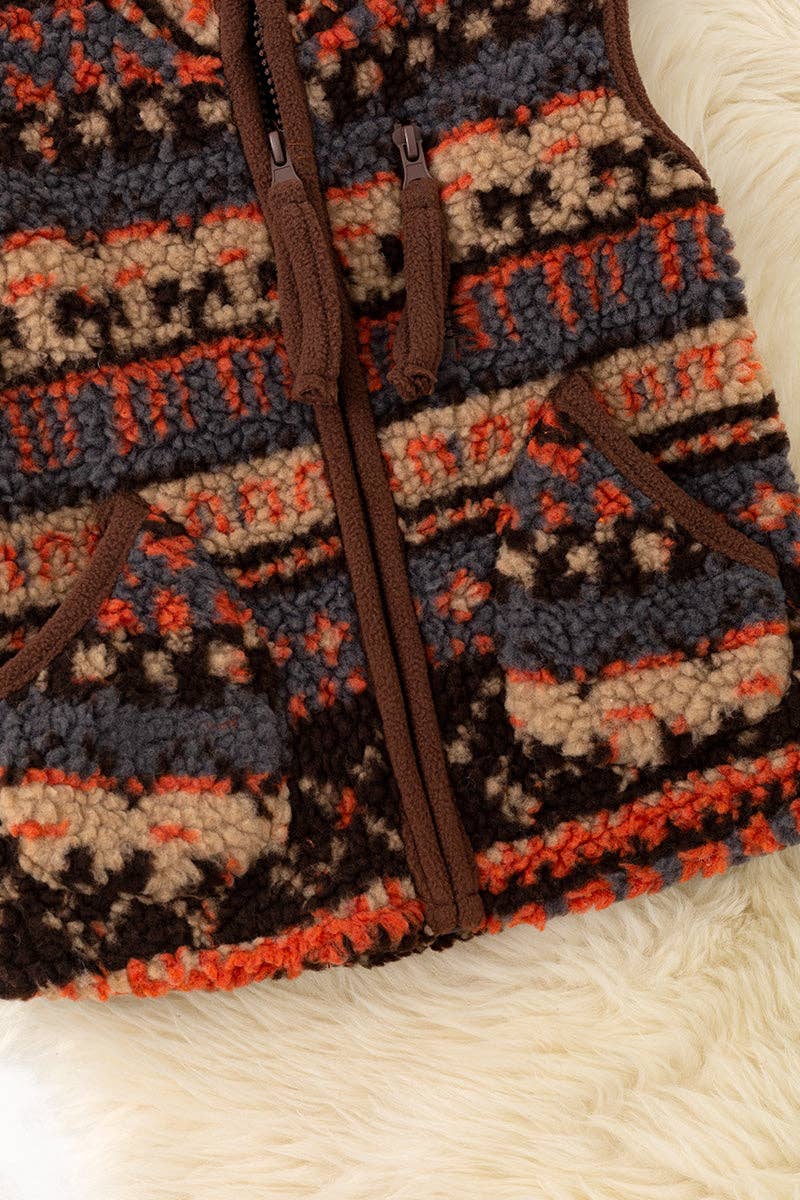 Orange and brown sherpa vest.