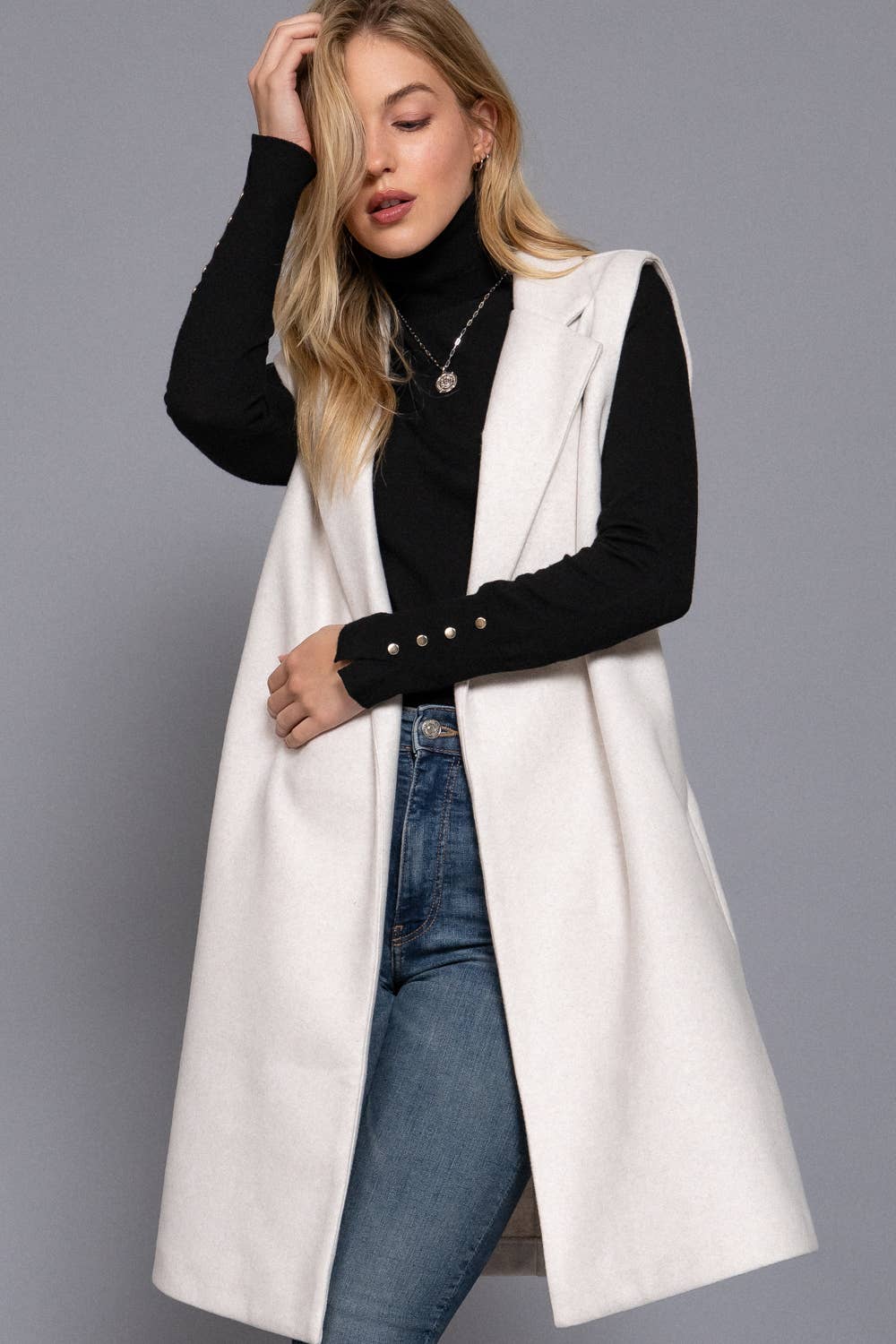 Sleeveless Notched Collar Soft Open Vest