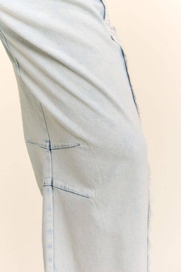 High-Waist Lace-Trim Baggy Jeans