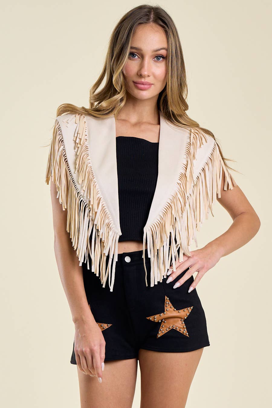 CREAM WESTERN FRINGE SUEDE COLLAR / SHRUG