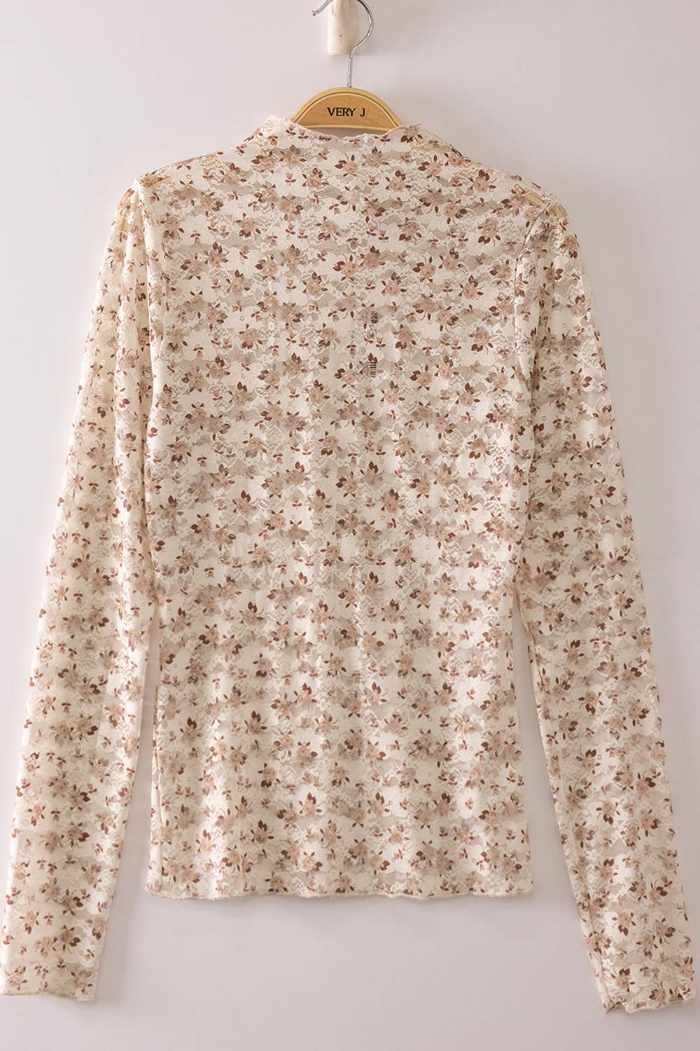 High Neck Fitted Sheer Mesh Lace Knit Top