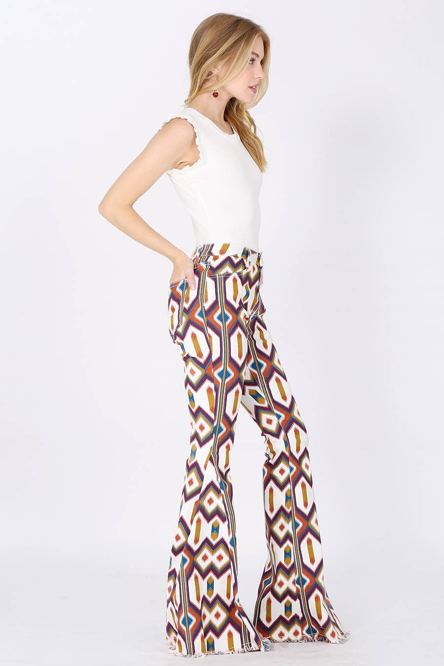 WESTERN AZTEC PRINT BELLBOTTOM FLARE JEANS - W2331PIB WINE