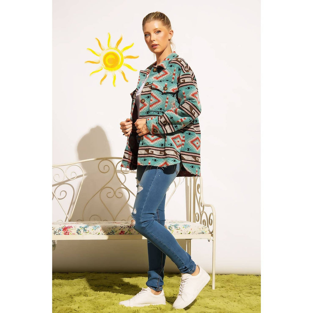TRIBAL AZTEC PATTERN BUTTON DOWN SHIRT JACKET