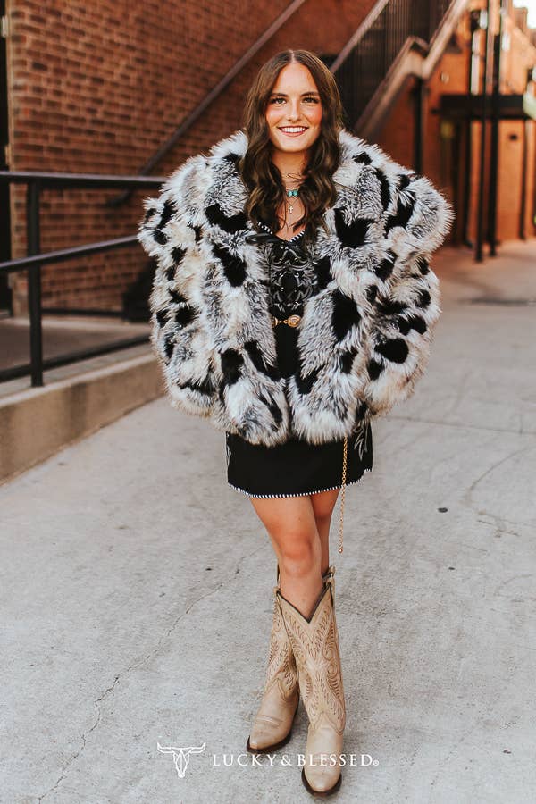 Grey Leopard Long Sleeve Oversized Coat