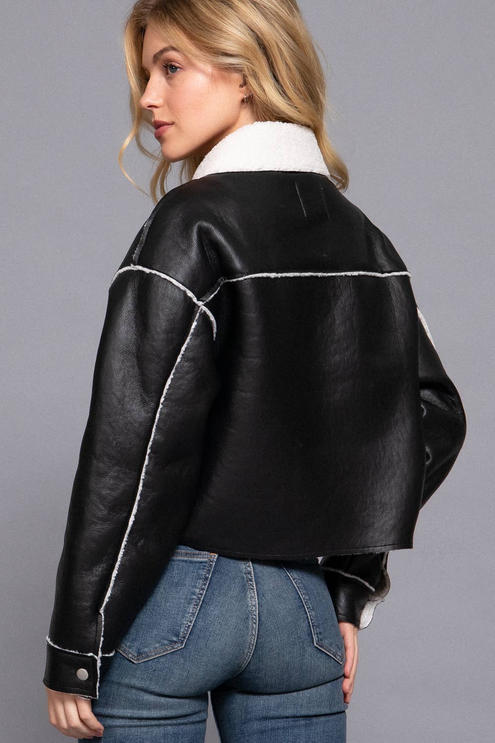 Long Sleeve Faux Leather Inner Fur Jacket