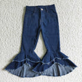 Baby girls navy double ruffle bell pants denim jeans