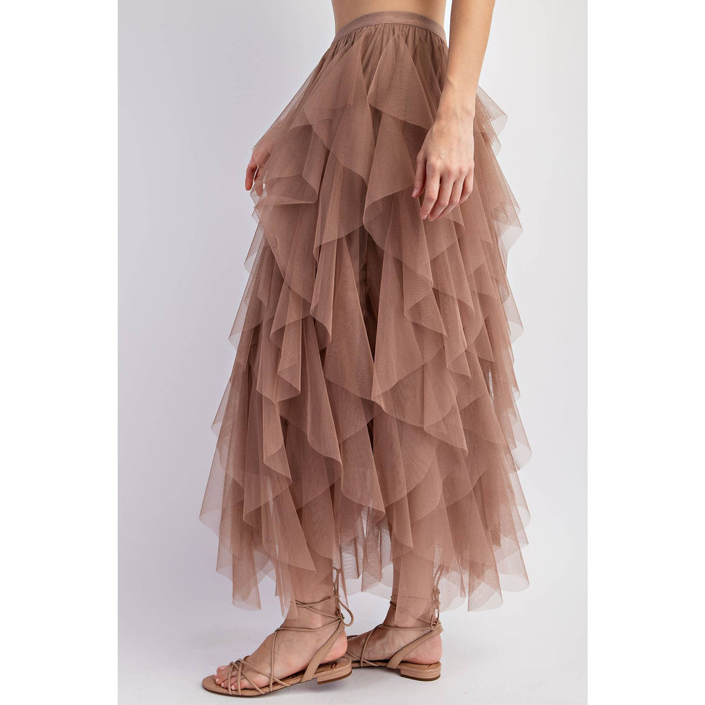 Cascading Tulle Mesh Layered Maxi Skirt - Retro Style