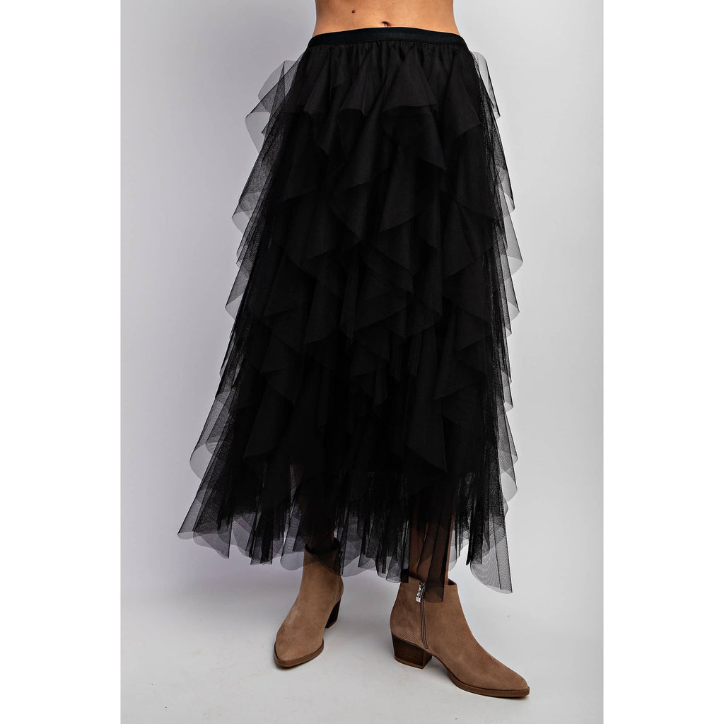 Cascading Tulle Mesh Layered Maxi Skirt - Retro Style