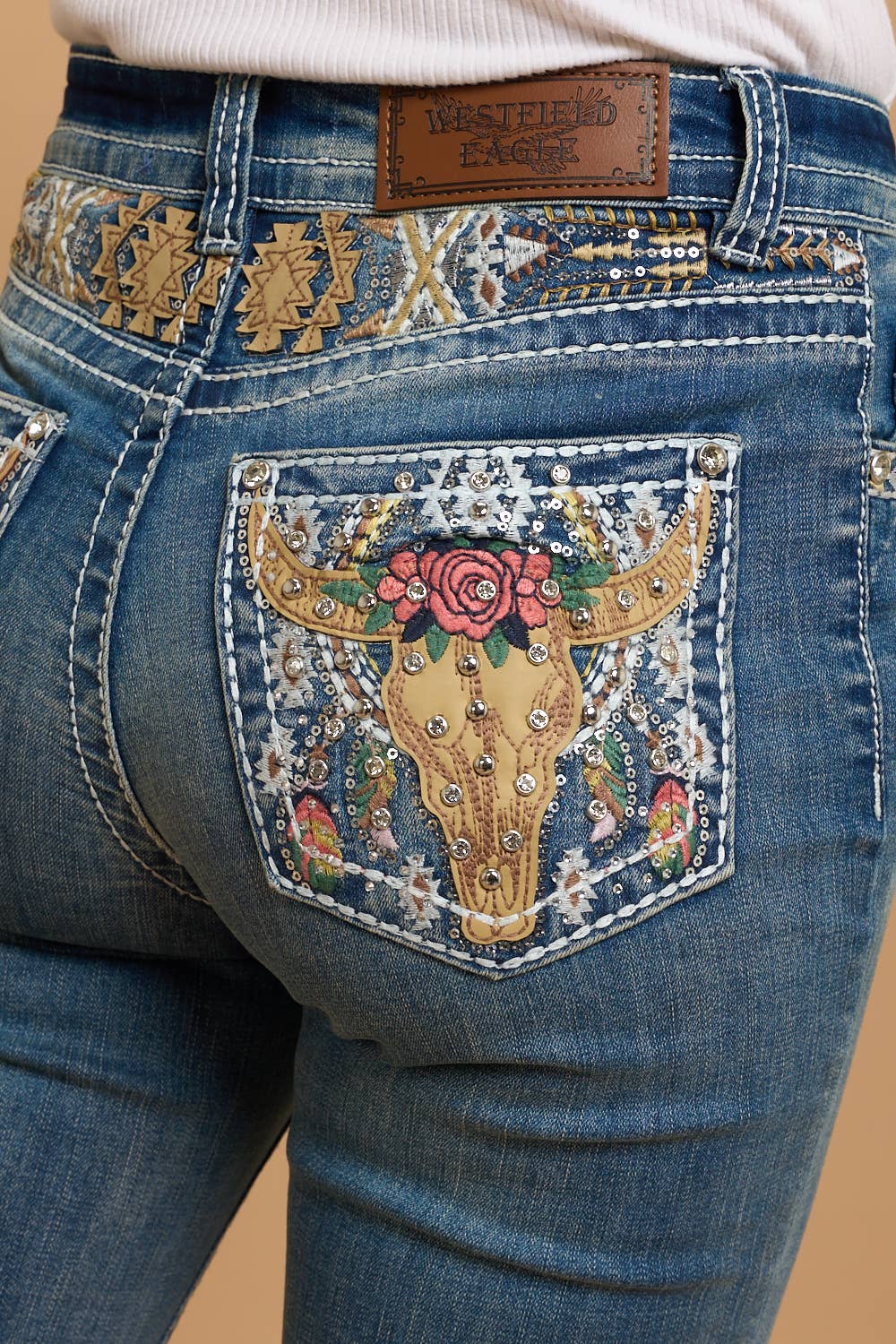 WT-788 MID SAND STRETCHY WOMEN'S BLING JEANS WESTFIELD EAGLE