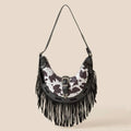 Cow Print Leather Fringe Hobo Bag