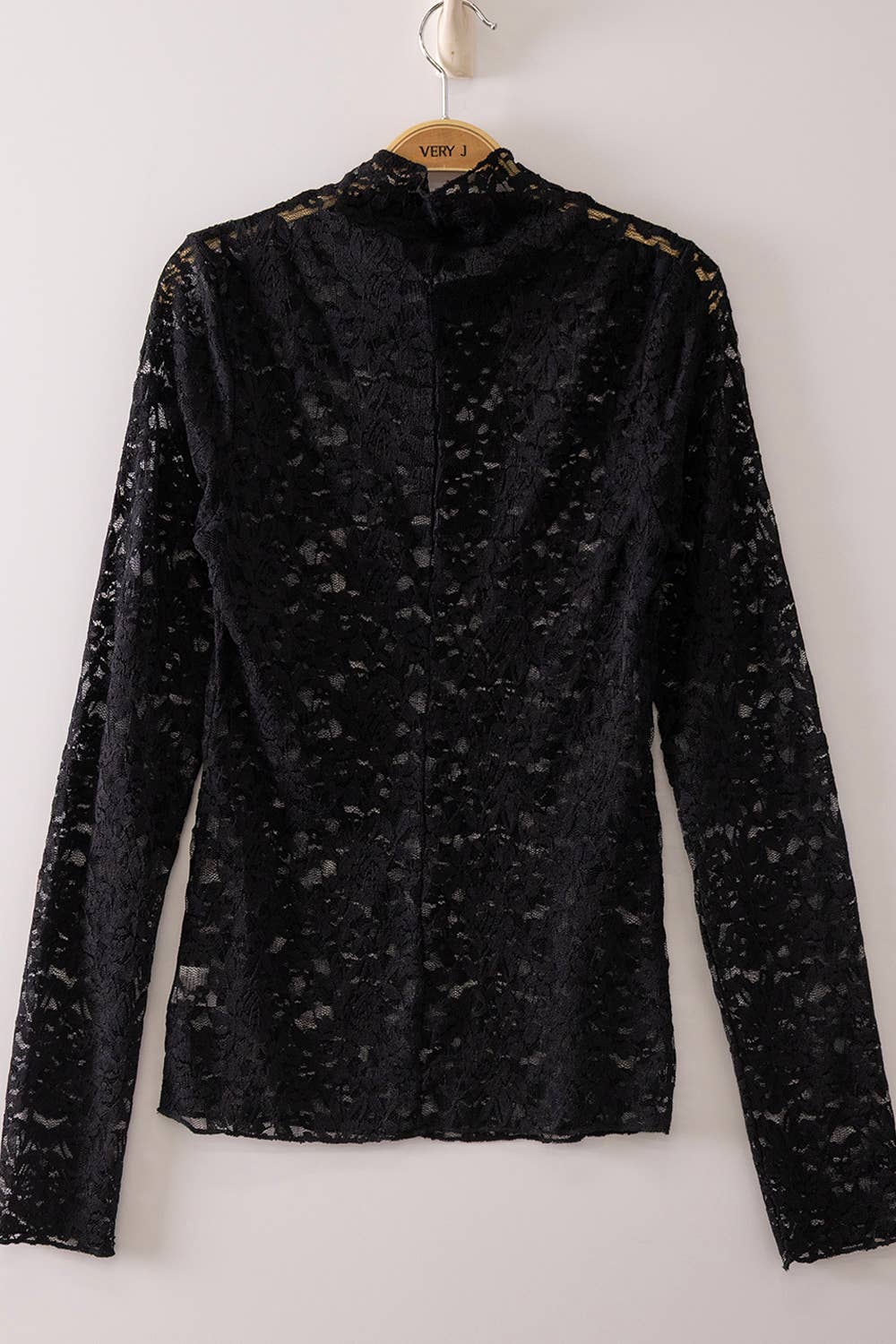High Neck Fitted Sheer Mesh Lace Knit Top