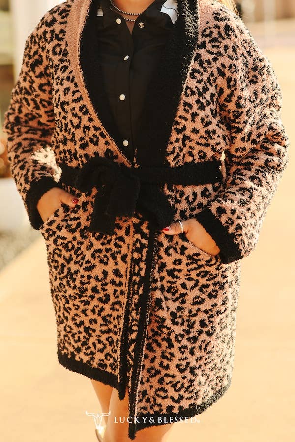 Brown Leopard Printed Knitted Cardigan
