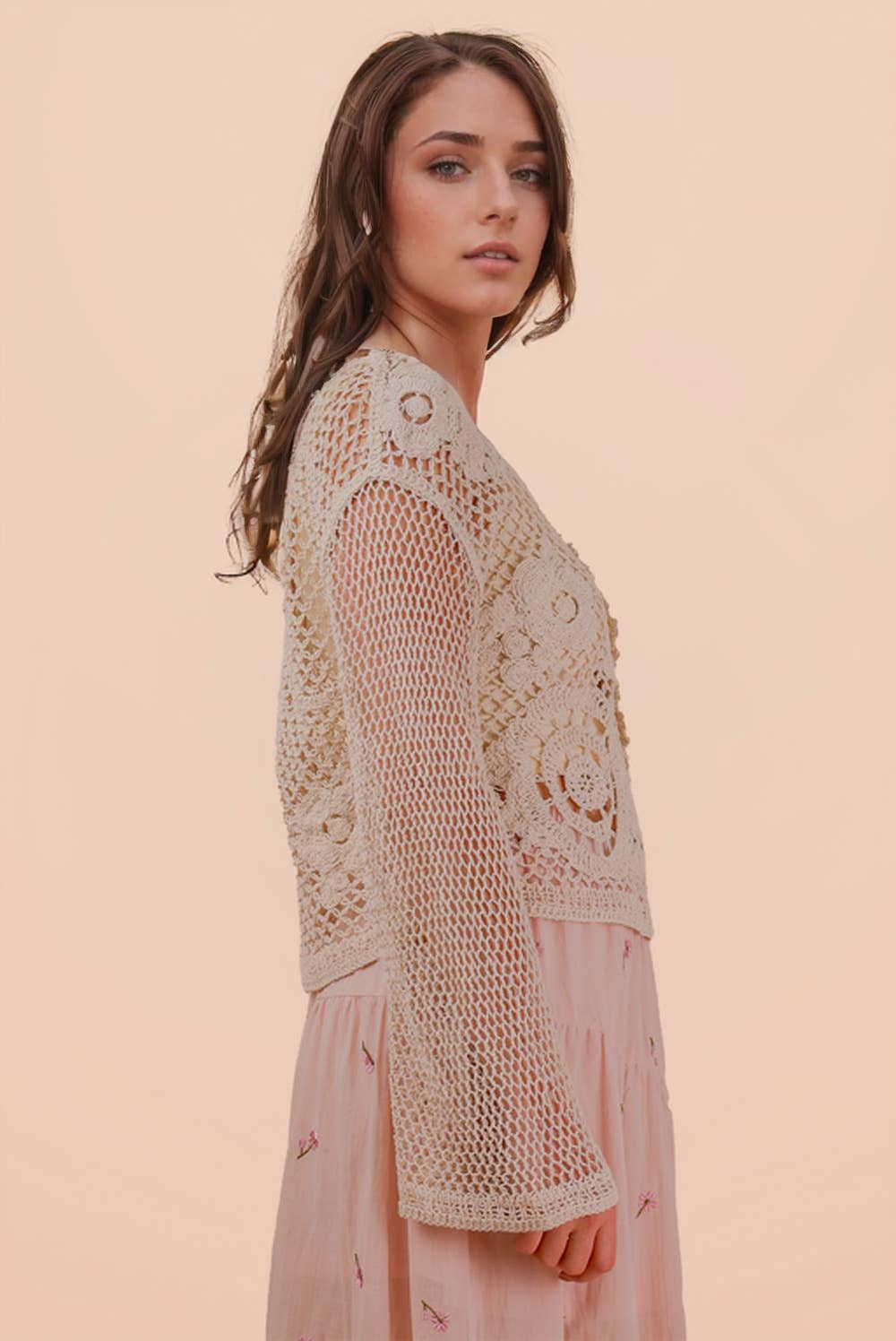 Crochet Long Sleeve Knit Top