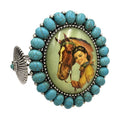 Large Lady with Horse Art Pendant Turquoise Concho Stone Cuff